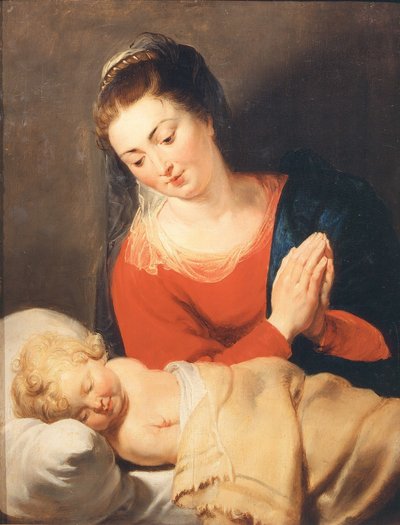 Neitsyt jumaloimassa nukkuvaa lasta, n. 1615. tekijältä Pieter Paul Rubens