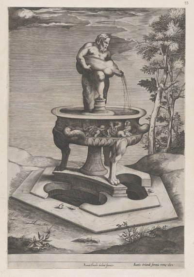 Rooman loiston peili: Suihkulähde ja allas, 1581, 1581. tekijältä Pieter Perret