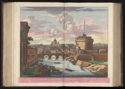Engelenburcht, Sint-Pietersbasiliek en de Rivier de Tiber Aeliuksen silta (Hadrianuksen impeeri) ja Pyhän Mikaelin linna (...) (otsikko esineessä) tekijältä Pieter Schenk (I)