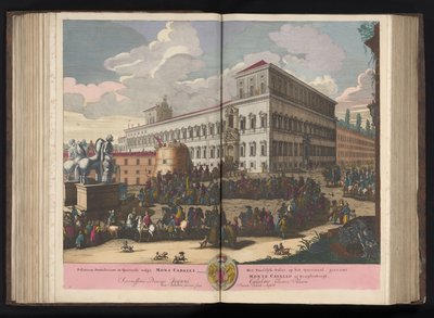 Piazza del Quirinale Roomassa Paavillinen palatsi Quirinalessa, joka tunnetaan yleisesti nimellä Mount Caball (...) (otsikko esineessä) tekijältä Pieter Schenk (I)