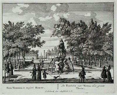 Venuksen lähde suuressa puutarhassa, Jan van Callin (1656-1703) Admirandorum Quadruplex Spectaculumista, julkaistu ennen vuotta 1715 (kaiverrus) tekijältä Pieter Schenk