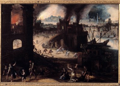 Pieter Schoubroeckin (1570-1607) 1600-luvun Besanconin Troijaamaalauksen tuhoaminen. Kuvataidemuseo tekijältä Pieter Schoubroeck