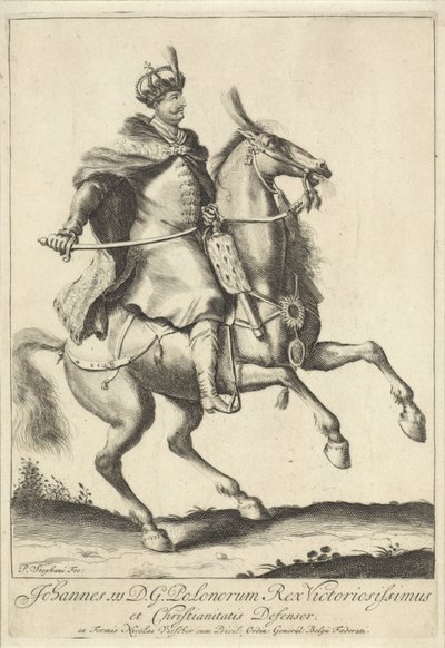 Puolan kuninkaan Johannes III Sobieskin ratsastusmuotokuva tekijältä Pieter Stevens (vermeld in 1689)