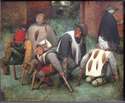 The Beggars or The Cripples - öljy puulle tekijältä Pieter Bruegel the Elder