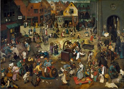Karnevaalien (helatorstain) ja Caremen taistelu. tekijältä Pieter The Elder Brueghel
