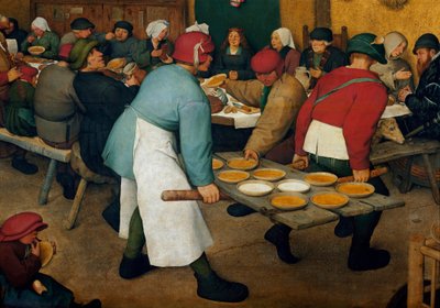 Kuherruskuukauden yksityiskohta. Lautaset tarjottimella. Pieter Bruegelin (tai Bruegelin tai Brueghelin tai Brueghelin) maalaus sanoi entisen (1525-1569) tekijältä Pieter Bruegel the Elder