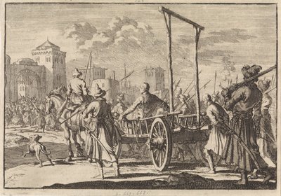 Stepan Razinin ja hänen veljensä Frolin saapuminen rautahäkissä Moskovaan, 1671, 1698 tekijältä Pieter Van der Aa