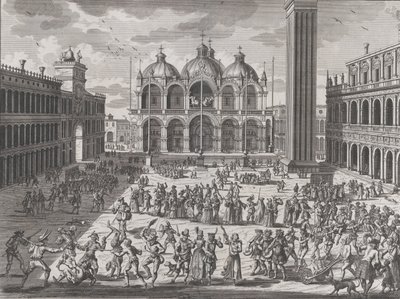 Venetsian karnevaali, julkaisusta: Thesaurus of Antiquities and Histories of Italy, voi. 9, 1722 tekijältä Pieter Van der Aa