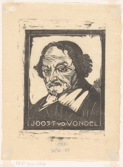 Joost van den Vondelin muotokuva (otsikko esineessä) tekijältä Pieter Willem van Baarsel (signed by artist)