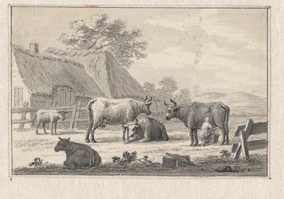 Maatilan piha, jossa on lypsävä tyttö tekijältä Pieter de Goeje