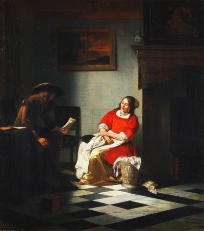 Herrasmies lukemassa kirjettä vaimolleen tekijältä Pieter de Hooch