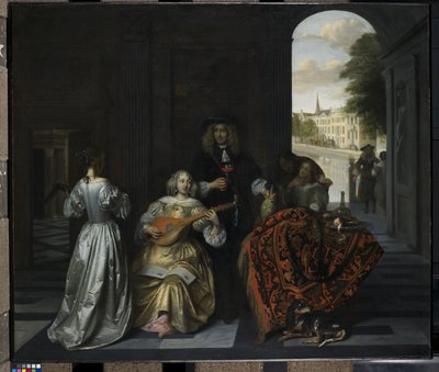Musiikkijuhlat (öljy kankaalle) tekijältä Pieter de Hooch