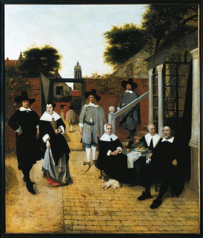 Ryhmämuotokuva porvarillisesta perheestä Delftistä (öljy kankaalle, n. 1662) tekijältä Pieter de Hooch