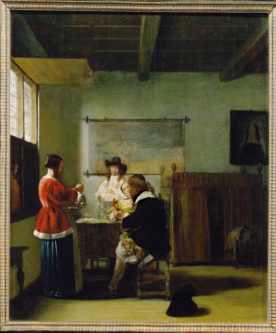 Vierailu (öljy puulle) tekijältä Pieter de Hooch