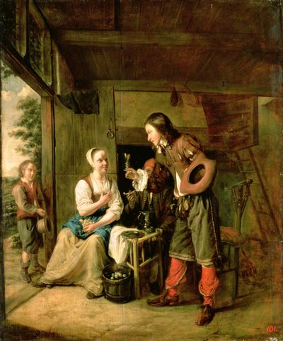 Soturi ja palvelija, 1653 tekijältä Pieter de Hooch