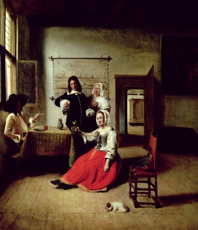 Nainen juomassa sotilaiden kanssa, 1658 tekijältä Pieter de Hooch