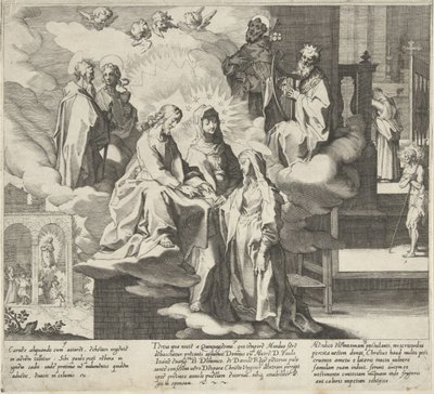 Catherine ilmestyy / Katariinan häät / Catherine jakaa viittansa Kohtauksia Pyhän Katariina Sienan elämästä ja ihmeistä (sarjan nimi) Vita mors gesta, et miracula quaedam selecta B. CATHERINAE SENENSIS (...) (sarjan nimi) tekijältä Pieter de Jode (I)