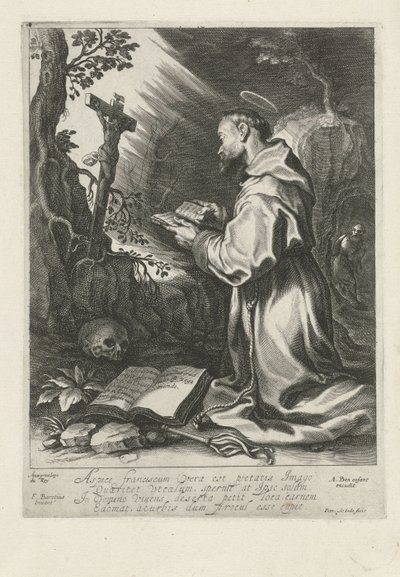 Pyhä Franciscus polvistumassa krusifiksin edessä tekijältä Pieter de Jode (I)