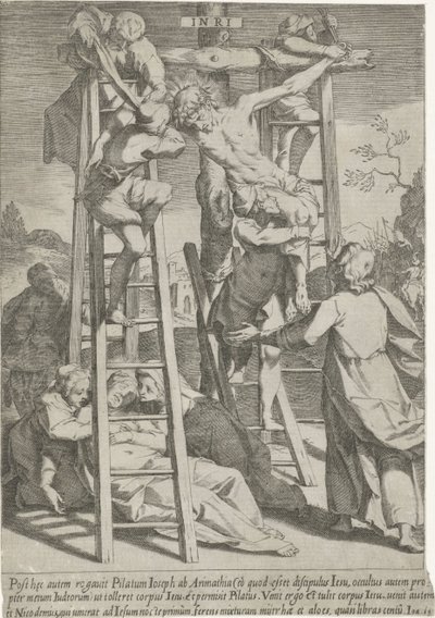Kruisafneming Passie van Christus (sarjan nimi) Passion and Resurrection (sarjan nimi) tekijältä Pieter de Jode (I)