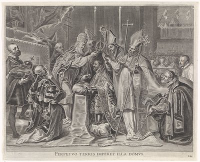 Paavi kruunasi Kaarle V:n keisariksi Cardinal-Infantin iloinen tulo Gentiin, 1635 (sarjan nimi) tekijältä Pieter de Jode (II)