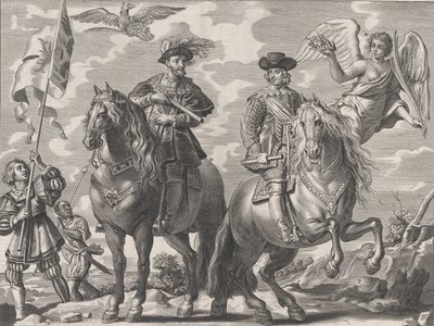 Levy 20: Kaarle V ja Ferdinand hevosen selässä, William Becanuksen teoksesta Serenissimi Pr..., 1636. tekijältä Pieter de Jode II