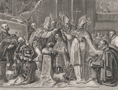 Levy 24: Paavi kruunasi Kaarle V:n keisariksi William Becanuksen teoksesta Serenissimi P..., 1636. tekijältä Pieter de Jode II