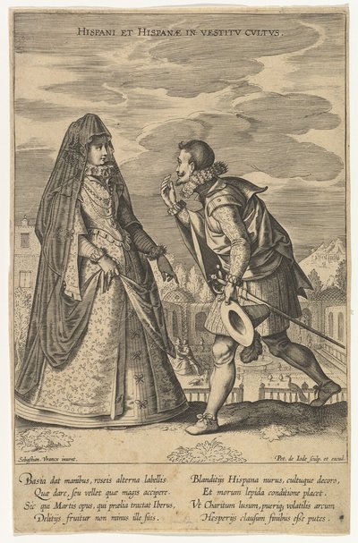 Espanjalaiset ja espanjalaiset pukeutumisessa, Fashions of Different Nations.n.d. tekijältä Pieter de Jode I