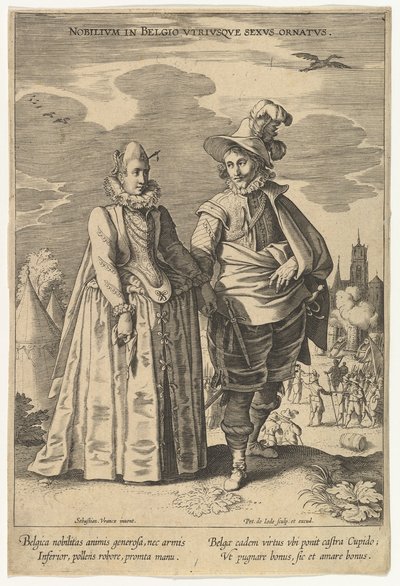 Jalomiehet Alankomaissa Molempien sukupuolten koristeet, Fashions of Different Nations.n.d. tekijältä Pieter de Jode I