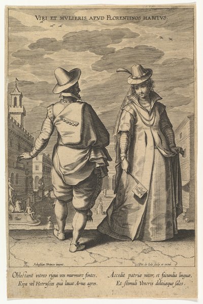 Miesten ja naisten tavat Firenzessä, kirjasta Fashions of Different Nations.n.d. tekijältä Pieter de Jode I