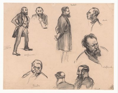 Muotokuvia kansanedustajista J.H.L. Haffmans, B.H. Heldt, R.P. Mees, kenraali A.E. Reuter, kapteeni H. Seret ja F. Lieftinck tekijältä Pieter de Josselin