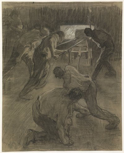 Kuusi työntekijää töissä masuuneissa tekijältä Pieter de Josselin