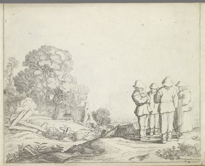 Maisema kolmen maanviljelijän ja maanviljelijän vaimon kanssa Maisemat hahmoilla (sarjan nimi) Luonnon peili ja piirustuskoulu (...) (sarjan nimi) tekijältä Pieter de Molijn