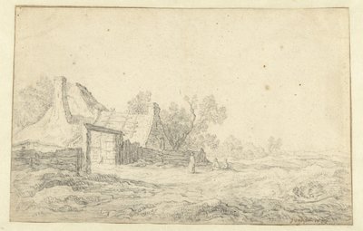 Dyynimaisema kolmella hahmolla maatilan edessä tekijältä Pieter de Neyn