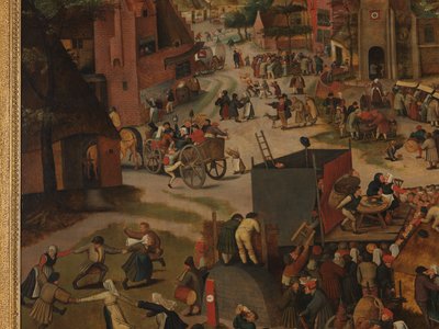 Kyläfestivaali, jossa on teatteriesitys ja kulkue Pyhän Hubertin ja Pyhän Anthonyn kunniaksi tekijältä Pieter Brueghel the Younger