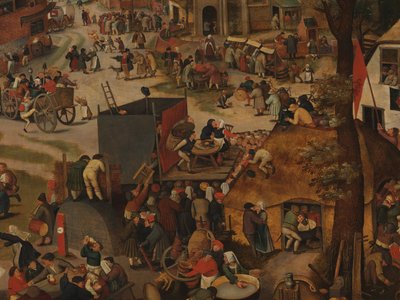 Kyläfestivaali, jossa on teatteriesitys ja kulkue Pyhän Hubertin ja Pyhän Anthonyn kunniaksi tekijältä Pieter Brueghel the Younger