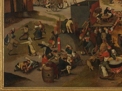 Kyläfestivaali, jossa on teatteriesitys ja kulkue Pyhän Hubertin ja Pyhän Anthonyn kunniaksi tekijältä Pieter Brueghel the Younger