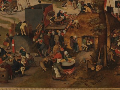 Kyläfestivaali, jossa on teatteriesitys ja kulkue Pyhän Hubertin ja Pyhän Anthonyn kunniaksi tekijältä Pieter Brueghel the Younger