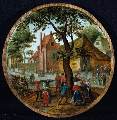 Talonpojat tanssivat puun ympäri kyläkadulla, 1625 tekijältä Pieter Brueghel the Younger