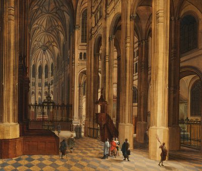 Kirkon sisätilat (näkymä St. Eustachen kuoroon, Pariisi) (öljy puulle) tekijältä Pieter the Younger Neeffs
