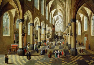 Kirkon sisätiloihin koottuja hahmoja 1600-luvulta tekijältä Pieter the Younger Neeffs