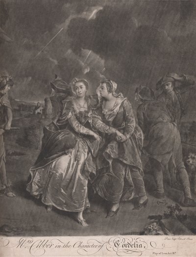 Rouva Cibber Cordelian hahmossa kuningas Learin näytelmässä, III näytös tekijältä Pieter van Bleeck