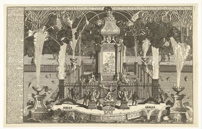Ilotulitus Utrechtin rauhan kunniaksi, 1713 Hollannin Noble Groot Mogende Heerenin osavaltioiden ja Länsi-Frieslandin pystyttämä hollantilainen rauhan ilotulitus, ammuttu jokeen Haagiin (...) (otsikko esineessä) tekijältä Pieter van Buysen jr.