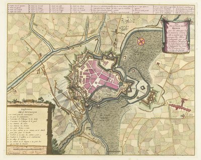 Kaart van het beleg van Menen, 1706 Meninin kaupungin suunnitelma liittoutuneiden joukkojen (...) hyökkäyksillä (...). (otsikko esineessä) tekijältä Pieter van Call (II)