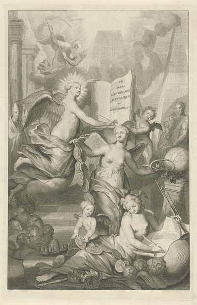 Maine, ikuisuus ja kirjoittamistaide Louis Morérin nimilehti, Le grand dictionaire historique, 1731 tekijältä Pieter van Gunst