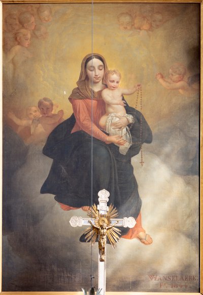 Vista interna, pintura "Nossa Senhora com Menino com Rosário", retábulo no altar-mor de Pierre Van Hanselaerefinnish tekijältä Pieter van Hanselaere