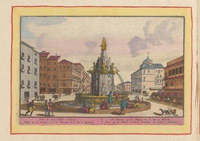 Suihkulähde Plaza Puerta del Solilla Madridissa Suihkulähde Pojan paikalla Madridissa (otsikko esineessä) Theatrum Hispaniae (...) (sarjan nimi) tekijältä Pieter van den Berge