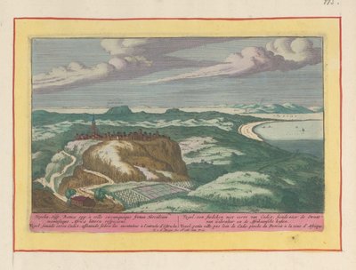 Näkymä Vejer de la Fronteralle Vegel, linnoitus lähellä Cadixia, katseli Gibraltarin salmea ja Afrikan rannikkoa (otsikko esineessä) Theatrum Hispaniae (...) (sarjan nimi) tekijältä Pieter van den Berge