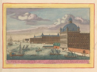 Näkymä Lissabonin kuninkaalliseen palatsiin Portugalin kuninkaan don Pedron palatsit Lissabonissa, Tajo siedellä (otsikko esineessä) Theatrum Hispaniae (...) (sarjan nimi) tekijältä Pieter van den Berge