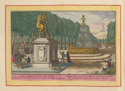Philip II:n ratsastuspatsas Palace Gardenissa Madridissa Philip II hevosen selässä Madridin palatsin puutarhassa (otsikko esineessä) Theatrum Hispaniae (...) (sarjan nimi) tekijältä Pieter van den Berge