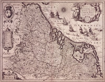 Yhdistyneen Alankomaiden maakunnan kartta (kaiverrus) tekijältä Pieter van den Keere